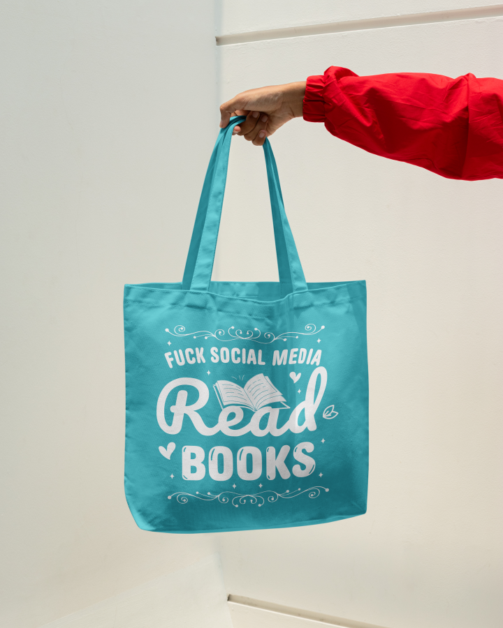 Fuck Social Media. Read Books - upcyklovaná nákupní taška